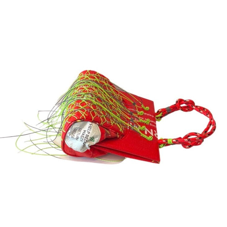 Fresh Direct Upcycle Frame-style Bag (Macramé + Sashiko)