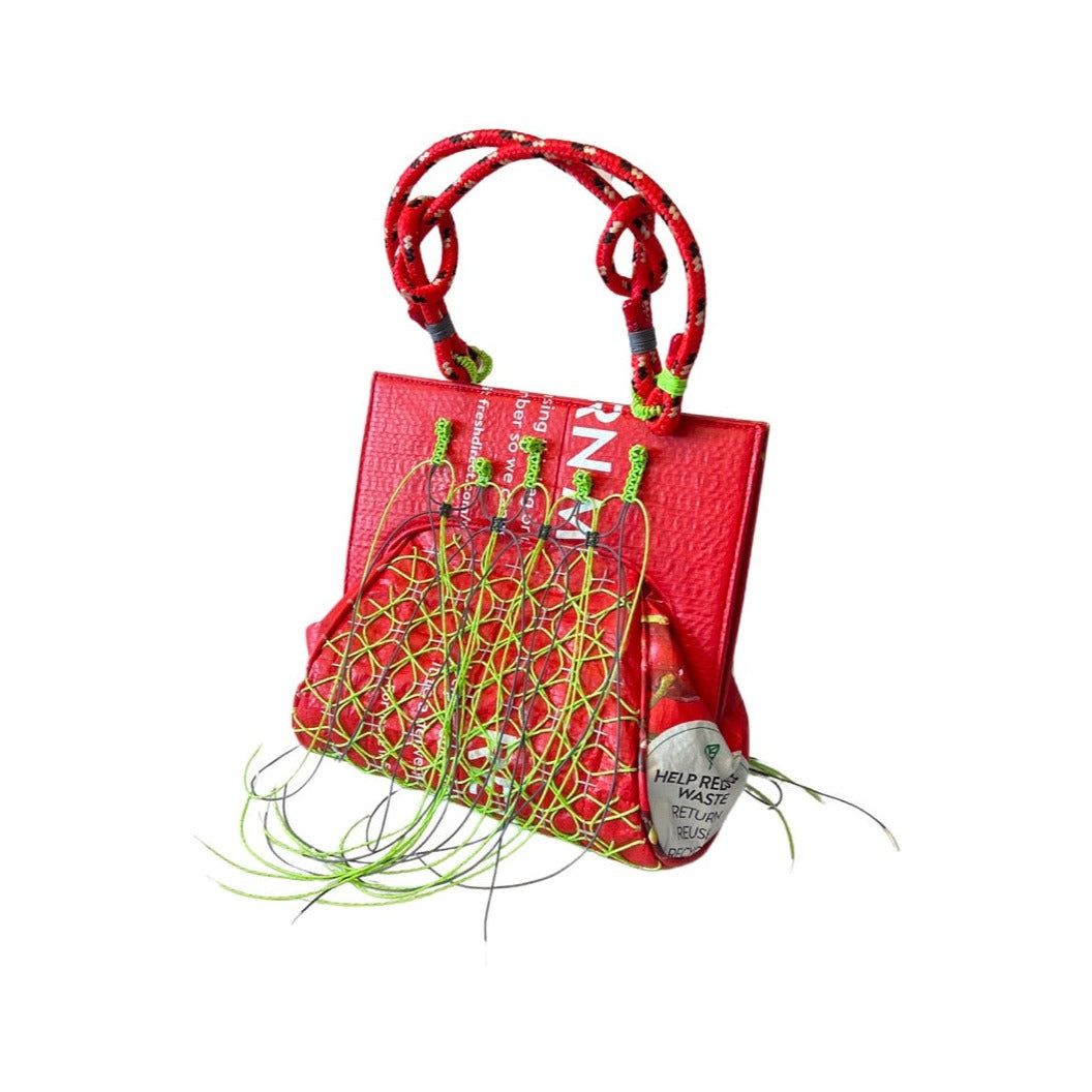 Fresh Direct Upcycle Frame-style Bag (Macramé + Sashiko)