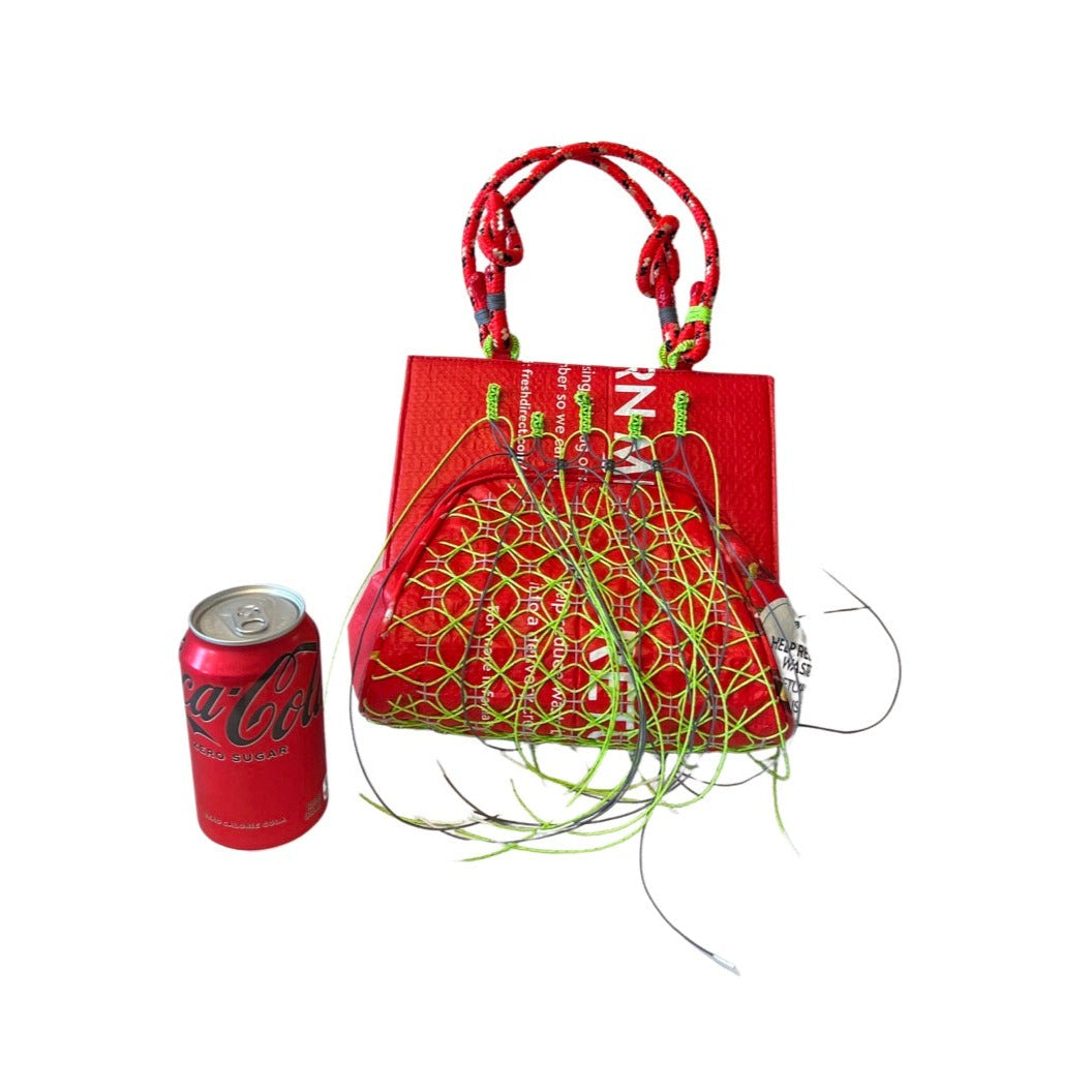 Fresh Direct Upcycle Frame-style Bag (Macramé + Sashiko)