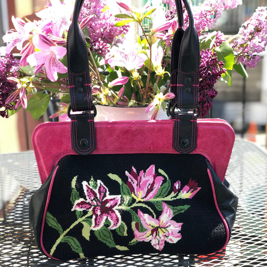 Needlepoint Lillies Frame-Style Bag